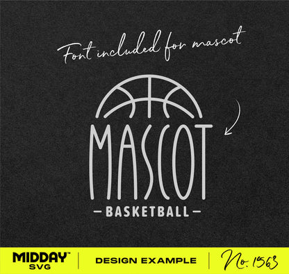 Customizable basketball team SVG with condensed font for mascot design, includes basketball image and "Mascot" text. DIY design example.