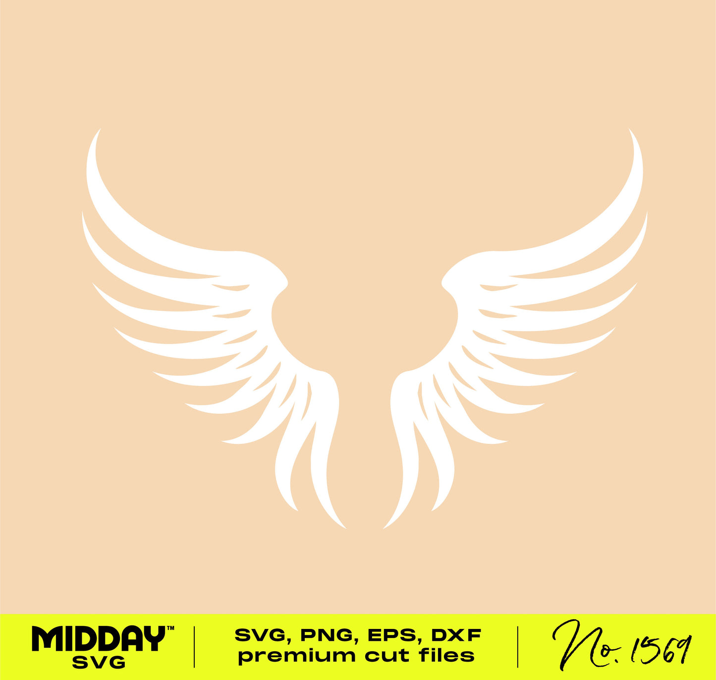 Angel wings SVG file preview featuring white wings on a beige background, suitable for Cricut and Silhouette digital crafting projects.