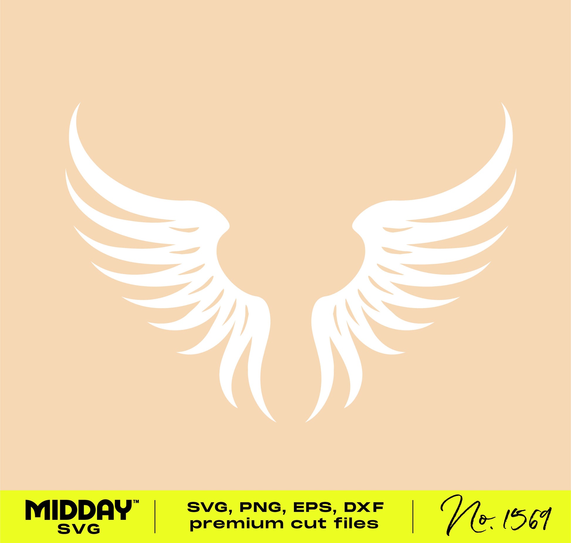 Angel wings SVG file preview featuring white wings on a beige background, suitable for Cricut and Silhouette digital crafting projects.