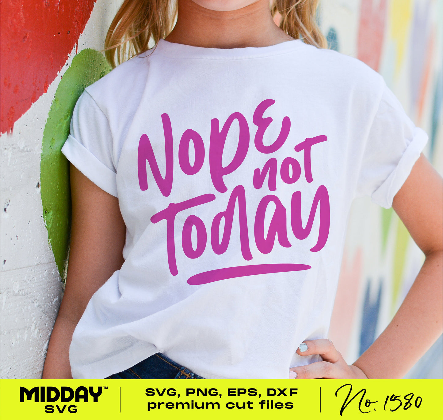 Woman wearing a t-shirt with "Nope Not Today" in pink lettering, perfect for Cricut and Silhouette projects.