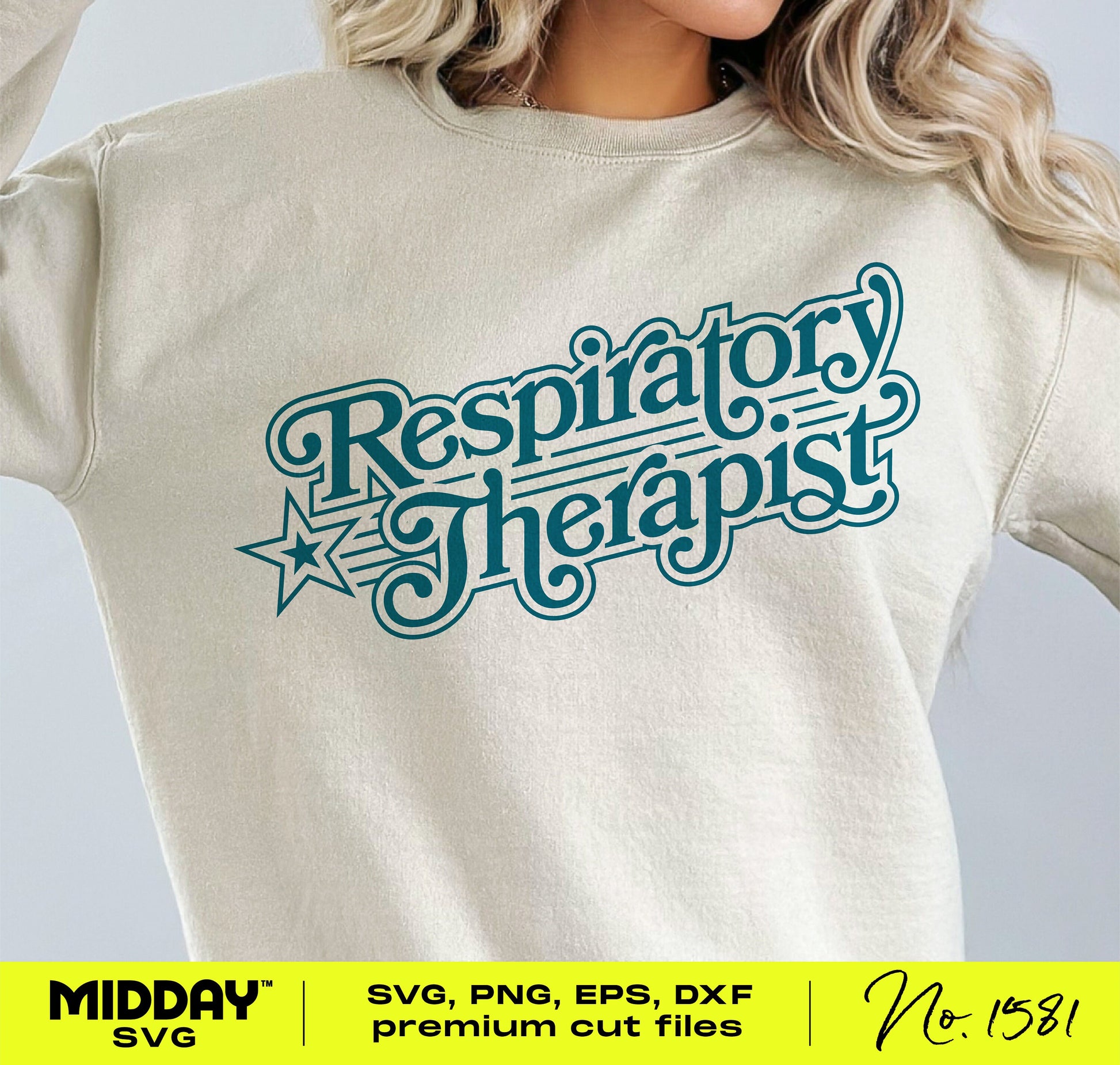 Nostalgic Respiratory Therapist logo design on beige sweatshirt, available as SVG, PNG, EPS, DXF files, perfect for custom projects.