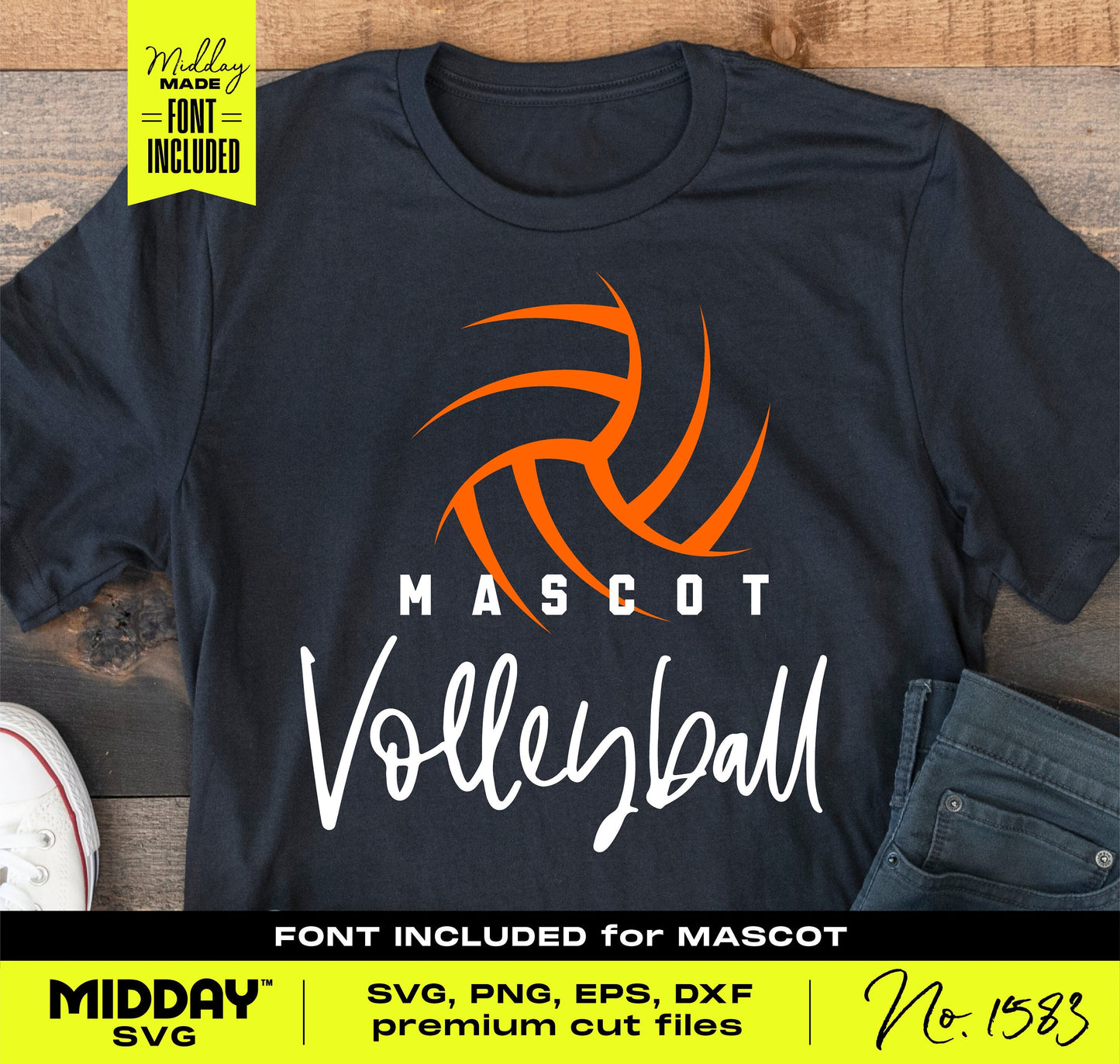 Stylish Volleyball Team SVG design on a black t-shirt featuring bold lettering and orange graphic for DIY apparel customization.