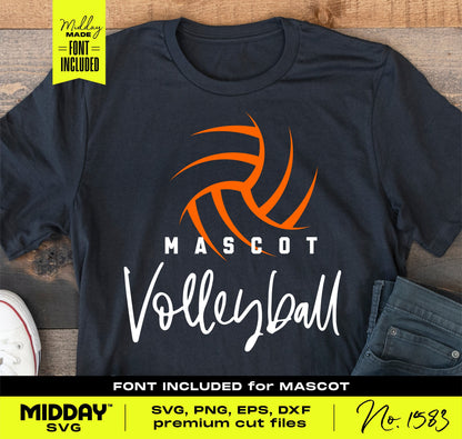 Stylish Volleyball Team SVG design on a black t-shirt featuring bold lettering and orange graphic for DIY apparel customization.