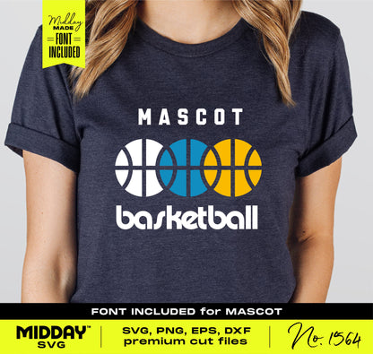 Customizable geometric basketball team shirt design with vibrant blue, white, yellow balls. Perfect for SVG, PNG team logos.