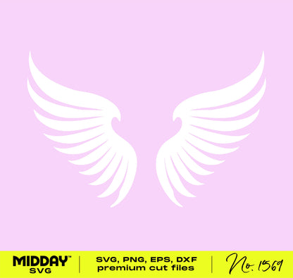 Angel wings SVG on pink background, digital download for Cricut and Silhouette projects, includes EPS, DXF files.