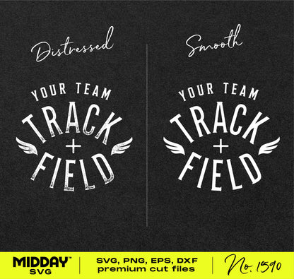 Track and Field Team SVG Template in distressed and smooth styles for custom designs, suitable for t-shirts and bags.