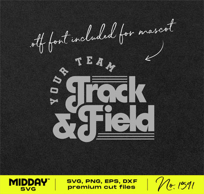 Track and Field SVG PNG design for shirts, bags, and sports accessories with included mascot font.