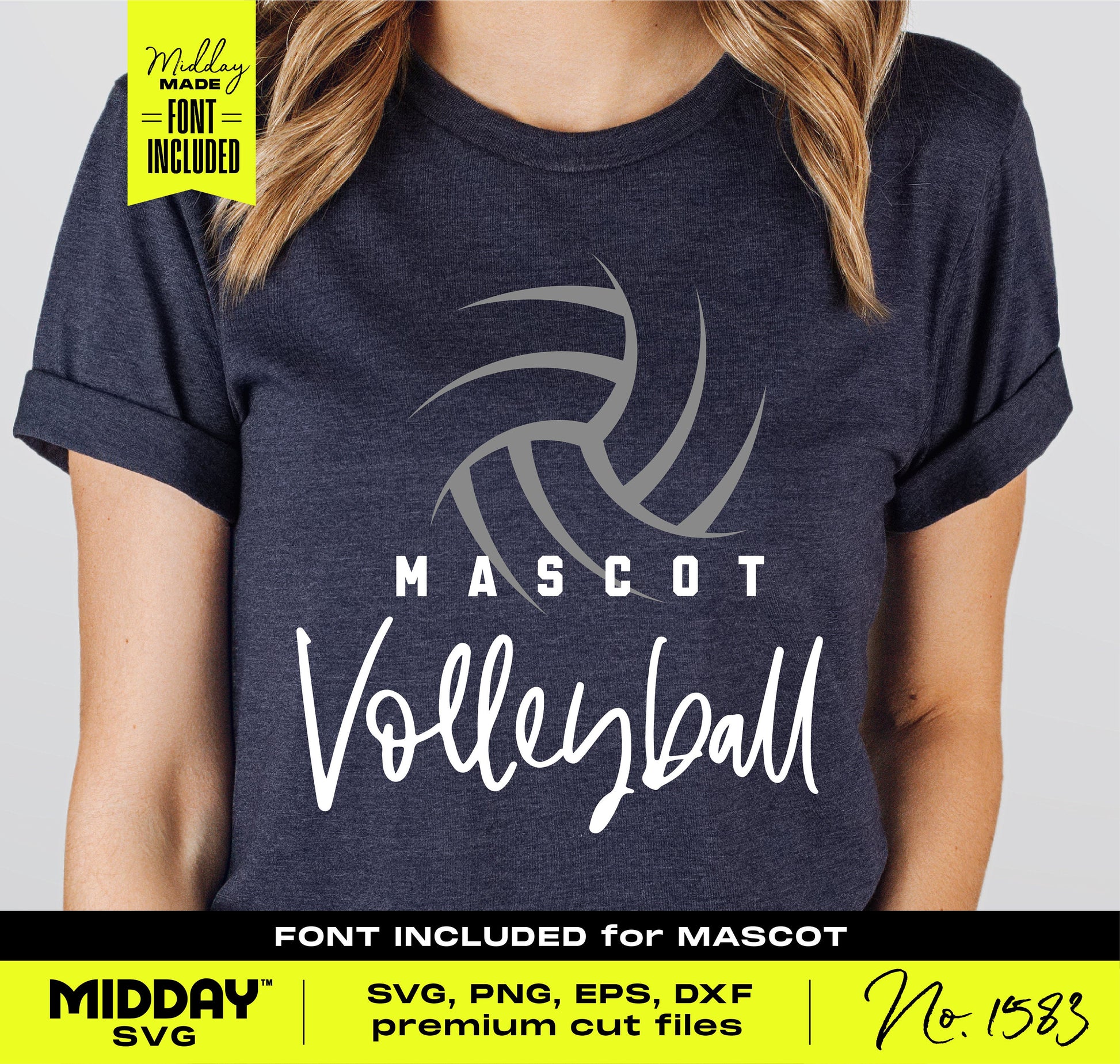 Person wearing a shirt with a volleyball template SVG design featuring bold lettering and a graphic, perfect for team apparel customization.