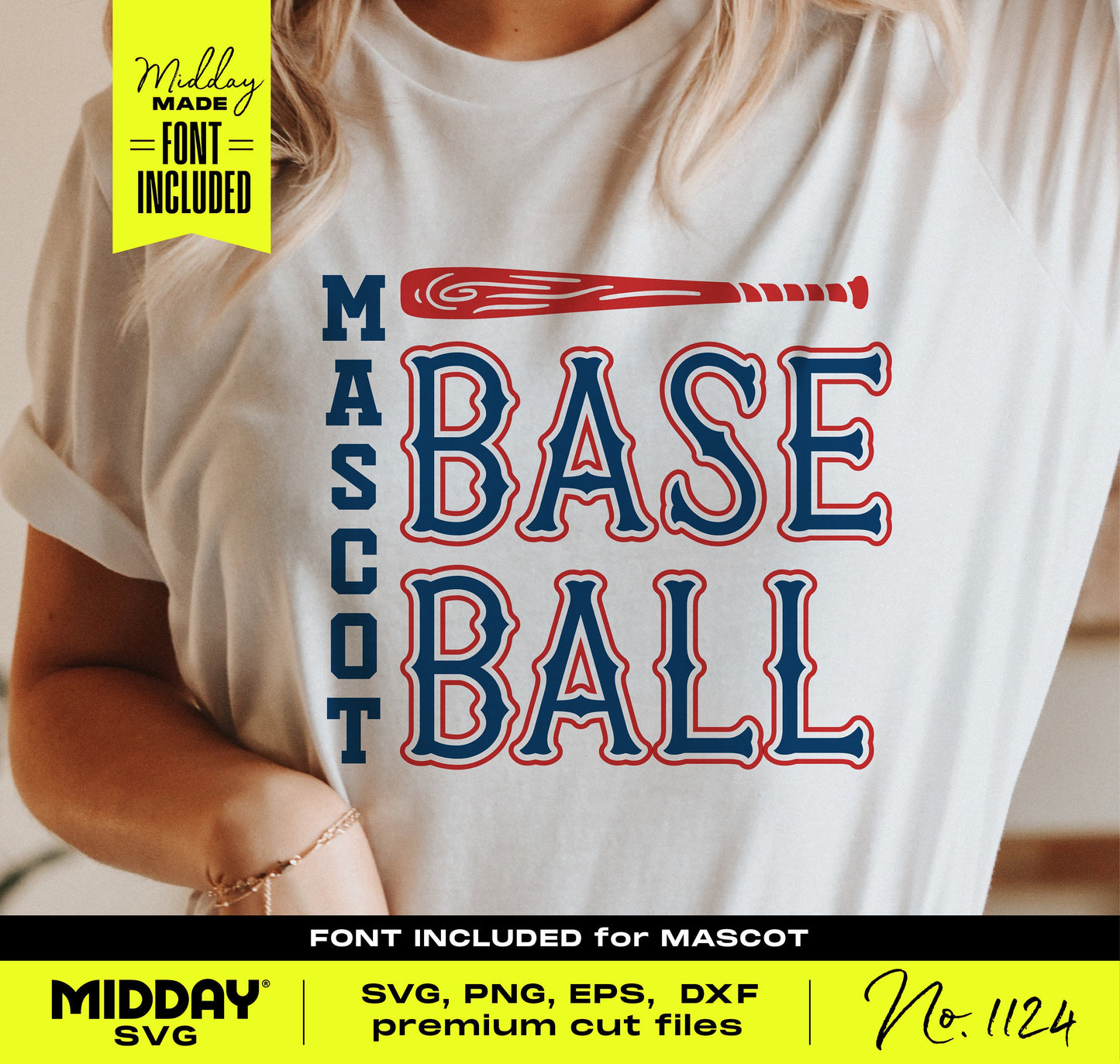 Woman wearing DIY baseball T-shirt with SVG batting design for crafting jerseys, hats, and decor. Premium cut files included.