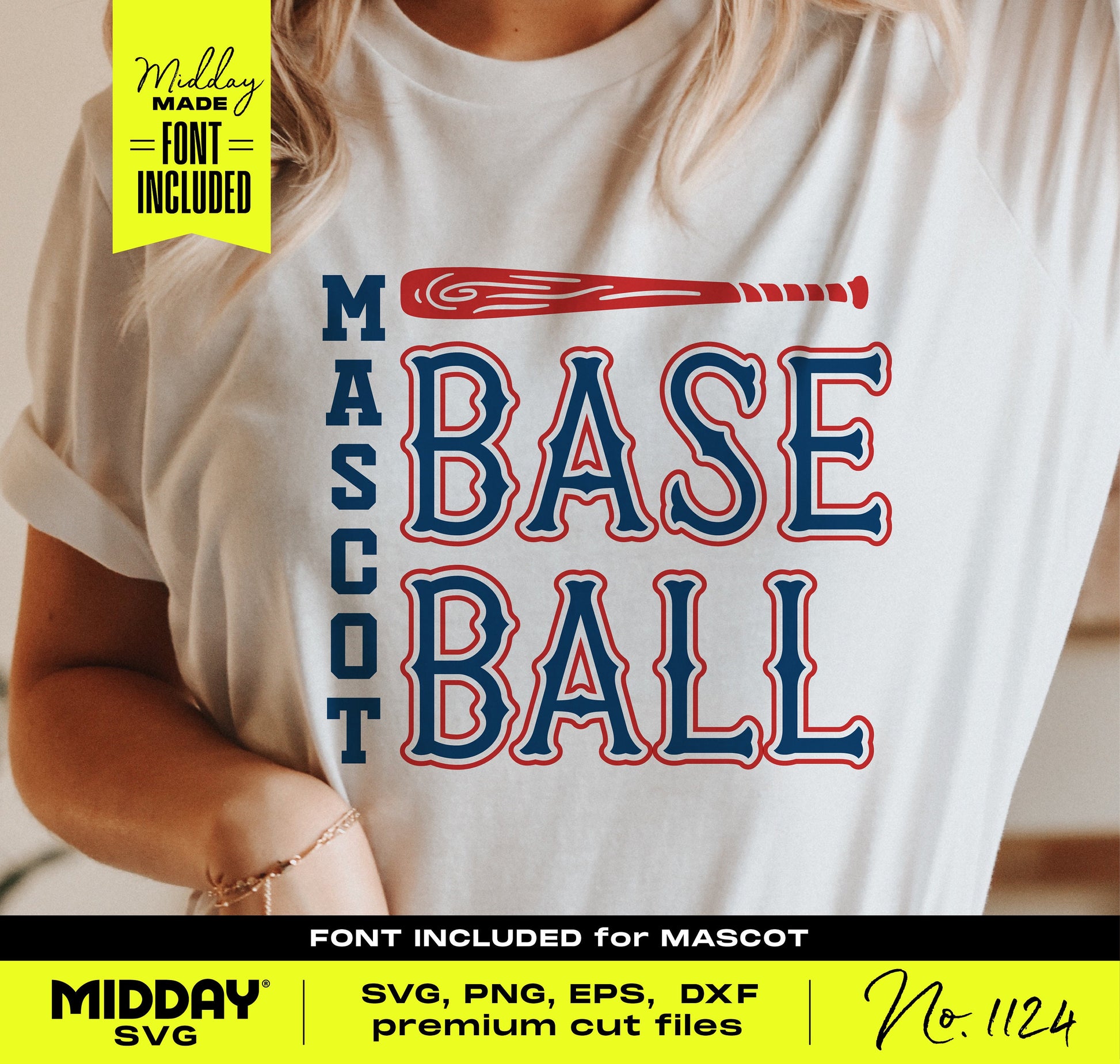 Woman wearing DIY baseball T-shirt with SVG batting design for crafting jerseys, hats, and decor. Premium cut files included.