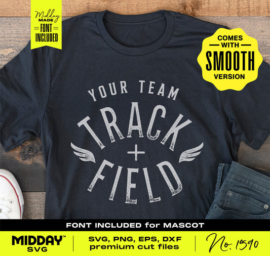 Track and Field Team Template SVG PNG on black t-shirt with customizable text, ideal for athletes, coaches, and sports enthusiasts.