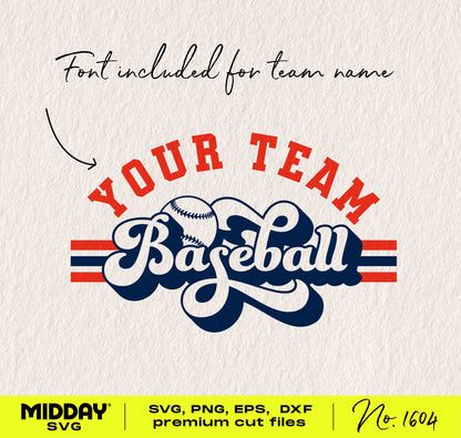Beautifully Crafted Baseball SVG with Team Design and Elegant Lettering, including Font for Team Name