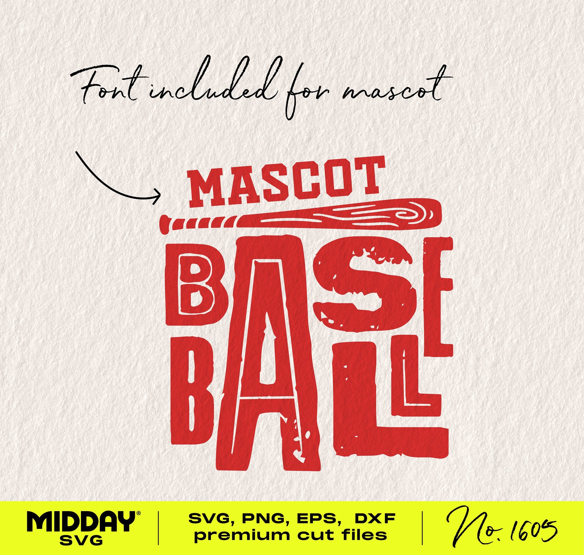 Bold and dynamic baseball SVG design featuring a bat and red lettering, perfect for T-shirts, decals, and sports apparel customization.