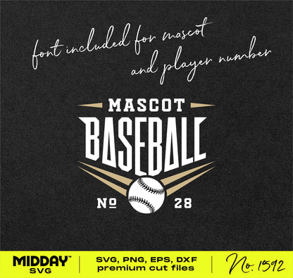 Energetic Baseball Team Template with Mascot and Player Number Font Included