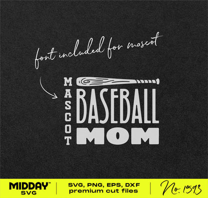 Customizable Baseball Mom SVG PNG design with bat and mascot font. Ideal for t-shirts and hats to show team spirit.