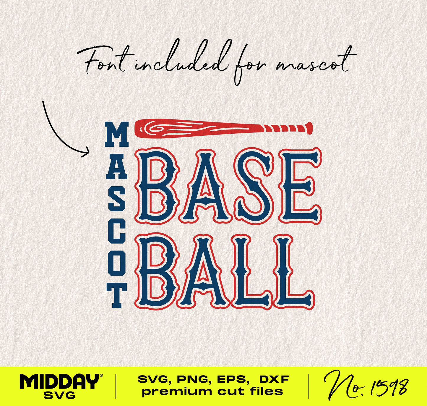 Classic baseball SVG design with text 'Mascot Baseball' and bat graphic. Perfect for DIY t-shirts, hats, and decor projects.