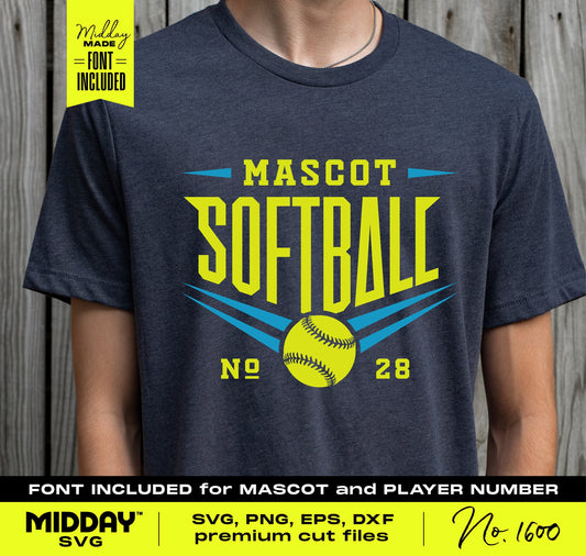 Person wearing t-shirt with dynamic softball SVG design, featuring yellow text and softball graphic, ideal for sports merchandise.