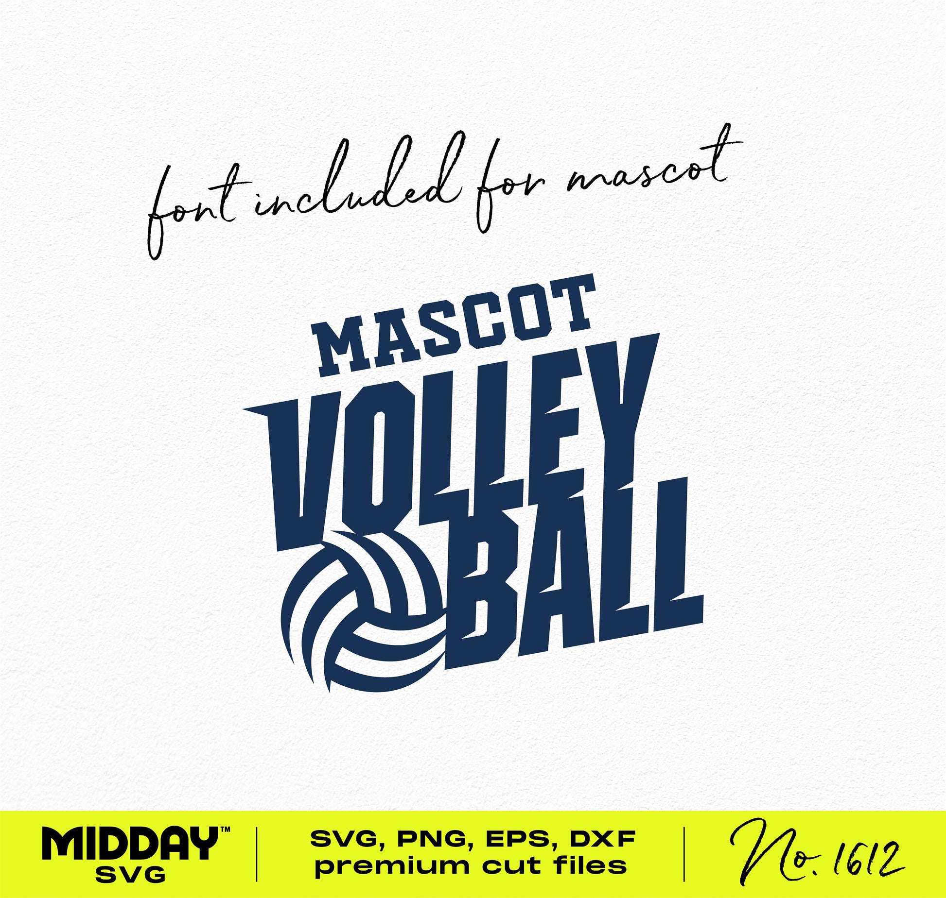 Energetic and bold volleyball SVG design with included font, ideal for sports enthusiasts and digital creations. File formats: SVG, PNG, EPS, DXF.