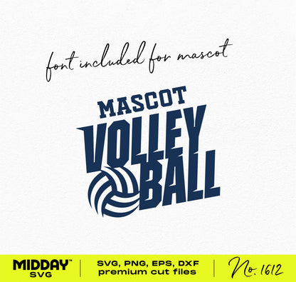 Energetic and bold volleyball SVG design with included font, ideal for sports enthusiasts and digital creations. File formats: SVG, PNG, EPS, DXF.