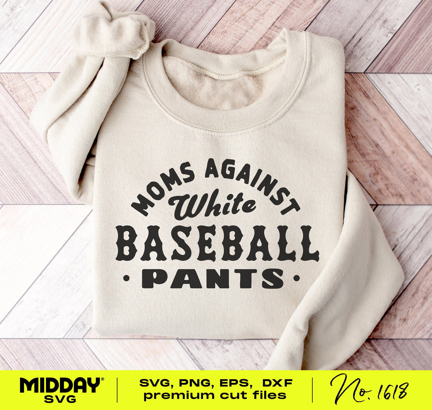 Beige sweatshirt featuring Moms Against White Baseball Pants design for baseball moms, available in SVG, PNG, and EPS formats.