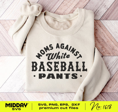 Beige sweatshirt featuring Moms Against White Baseball Pants design for baseball moms, available in SVG, PNG, and EPS formats.