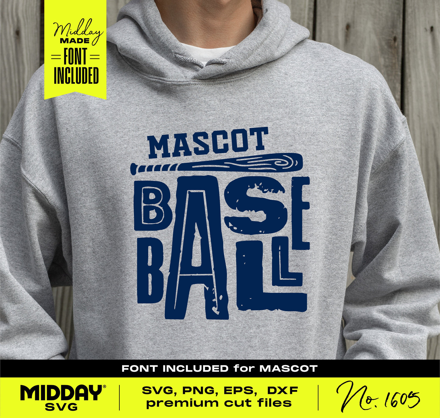 Gray hoodie with bold baseball-themed SVG design, perfect for custom T-shirts and decals. Includes premium cut files.