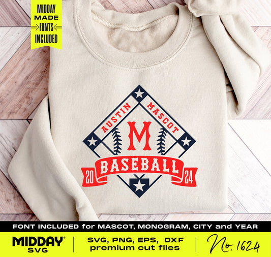 Baseball Diamond SVG design on beige sweater with customizable team name and year, ideal for crafting and DIY projects.