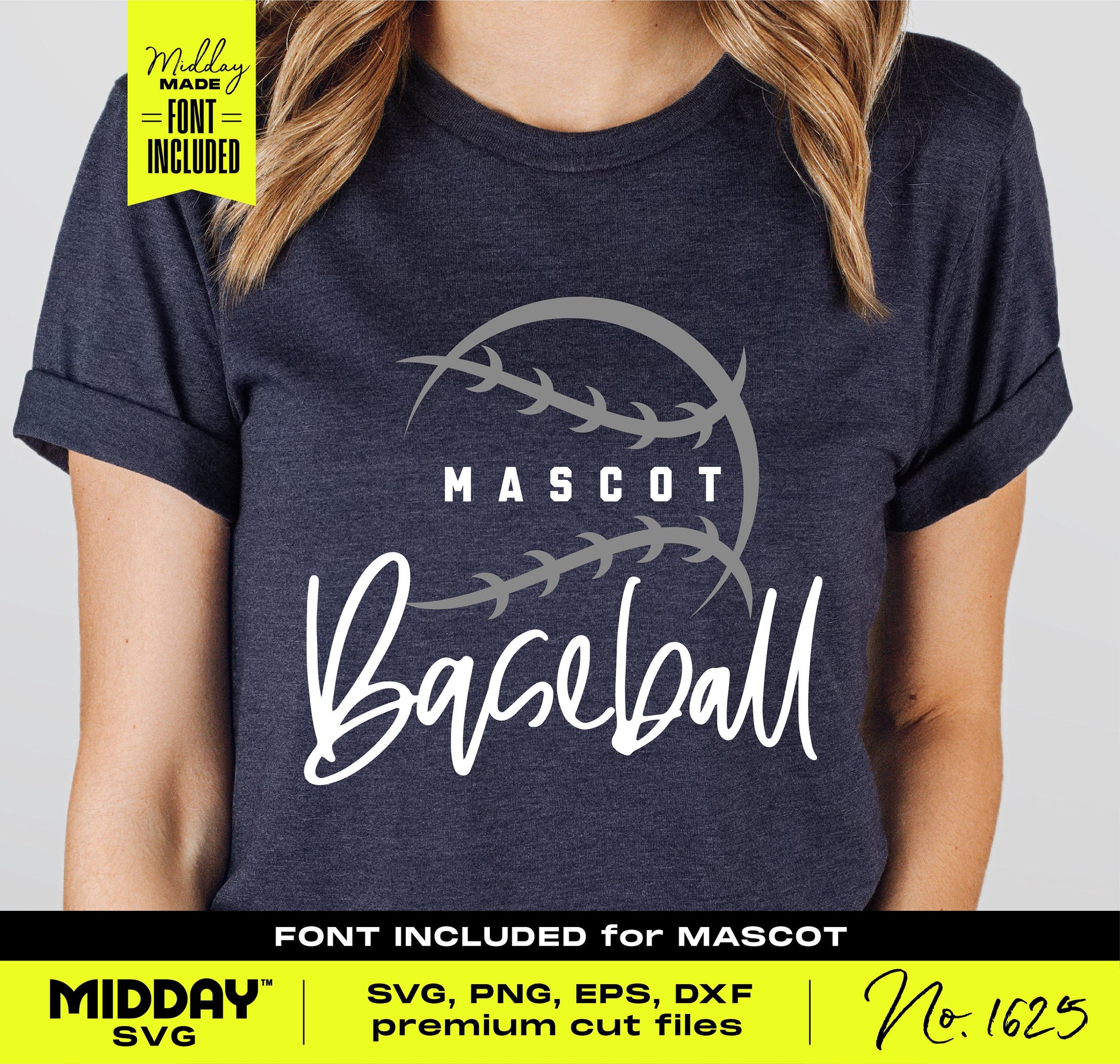 Abstract baseball stitching SVG logo design on a dark shirt, featuring customizable sports team text with modern, stylish font.