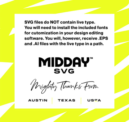 Midday SVG overview with font customization note and location details Austin, Texas, USA