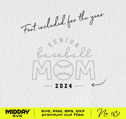 Classy Senior Baseball Mom SVG design for proud high school baseball moms, perfect for personalized gifts and decor, 2024 edition.