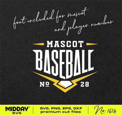 Home Plate Baseball SVG Template featuring customizable mascot and player number with sporty design for DIY team decor.