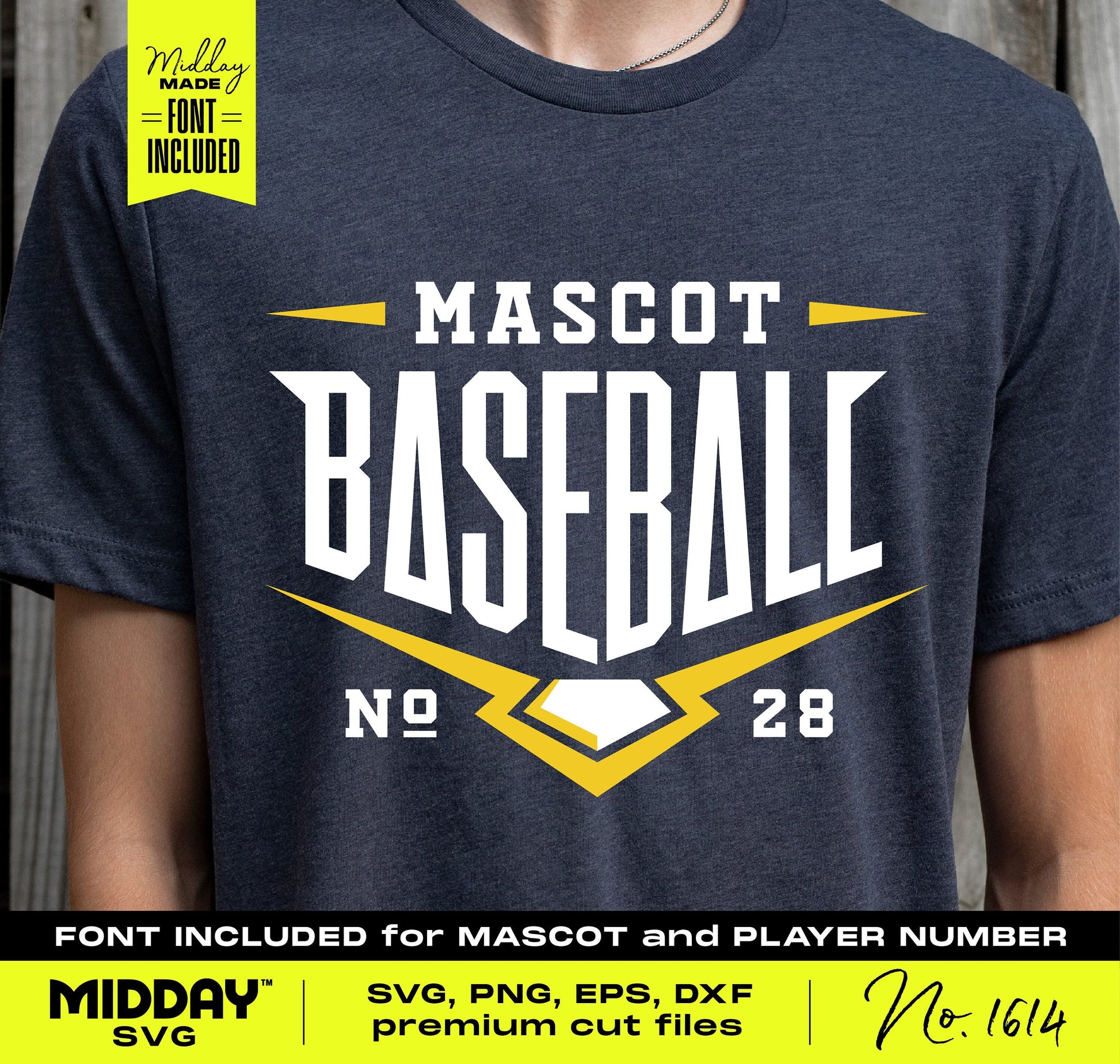 Home plate baseball SVG template on t-shirt with customizable mascot and player number. Perfect for team decor and merchandise DIY.