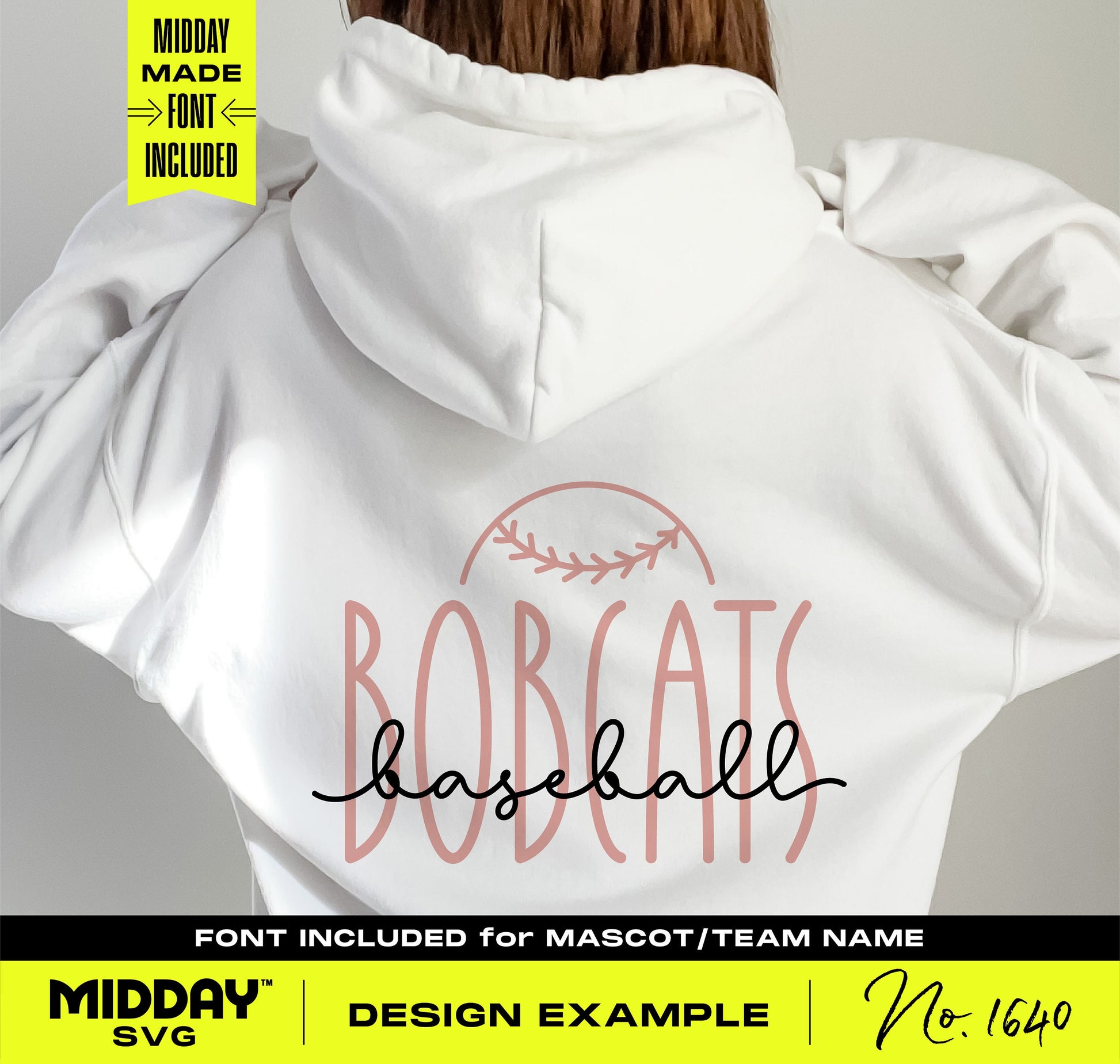 Custom baseball hoodie with "Bobcats" team name in stylish font, showcasing Cute Baseball SVG PNG for personalized team apparel.