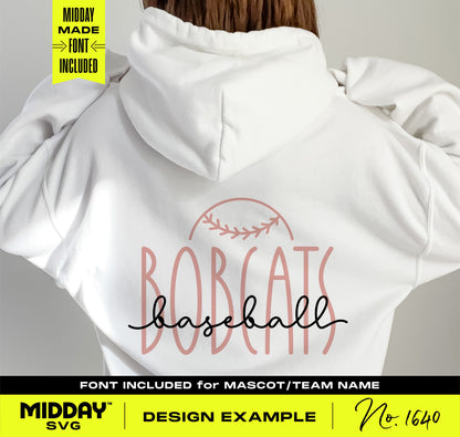 Custom baseball hoodie with "Bobcats" team name in stylish font, showcasing Cute Baseball SVG PNG for personalized team apparel.