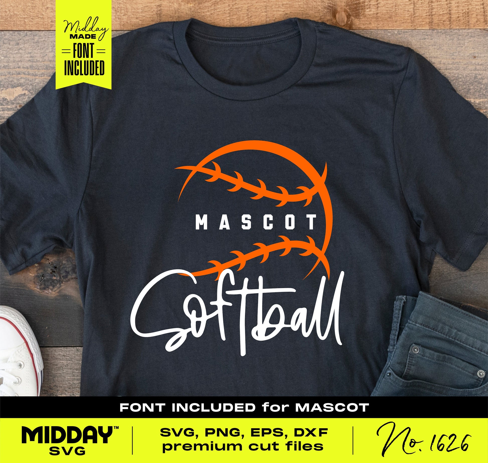 Abstract customizable softball stitching SVG logo design on t-shirt, featuring artistic sports team logo and modern aesthetics.