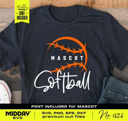 Abstract customizable softball stitching SVG logo design on t-shirt, featuring artistic sports team logo and modern aesthetics.