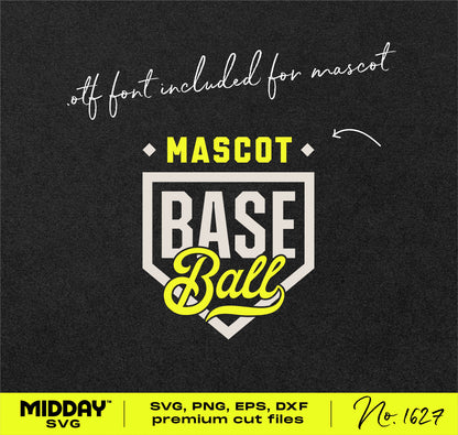 Home Plate Baseball Team SVG design with 'Baseball' text and .otf font included for mascot, ideal for DIY sports projects.