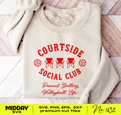 Courtside Social Club sweatshirt with funny volleyball design, available as SVG and PNG digital download for crafting.