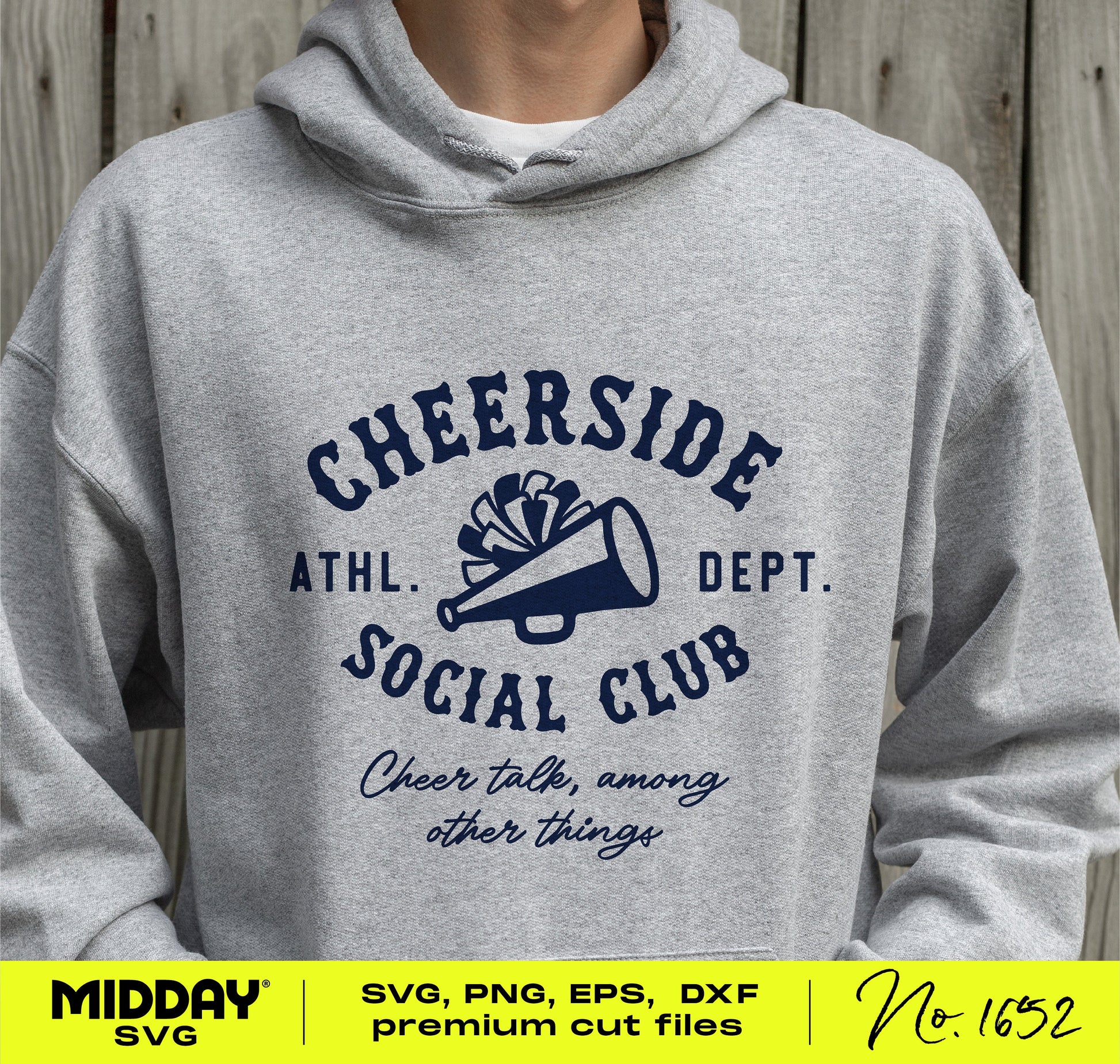 Cheerside Social Club hoodie with cheer mom design, featuring SVG, PNG, EPS files for personalized apparel and accessories.