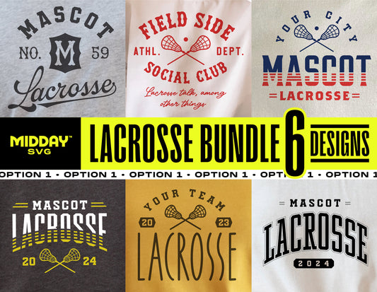Sporty Team Bundle with customizable lacrosse designs, featuring SVG and PNG formats, perfect for personalizing team apparel.
