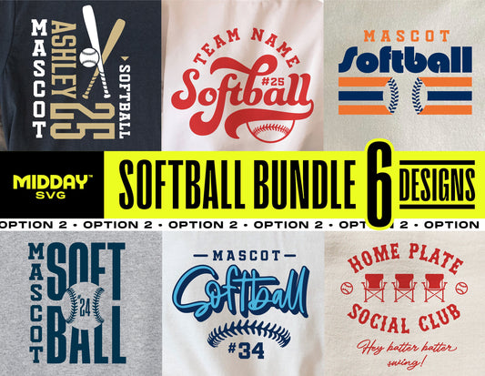 Ultimate Softball SVG PNG Bundle with 6 creative designs for crafting personalized sports apparel and accessories.