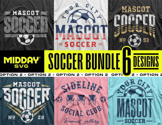 Soccer SVG PNG Bundle with 6 team logo designs, ideal for DIY projects and sports merchandise.