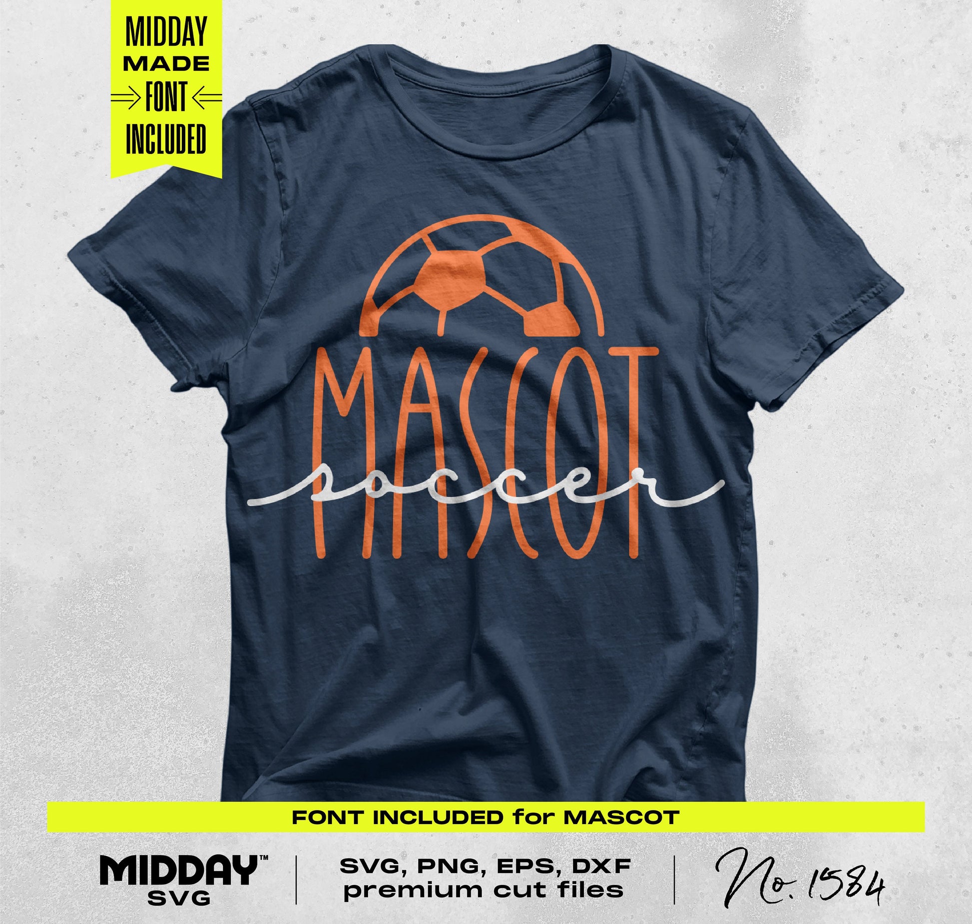 Soccer SVG PNG t-shirt design with mascot text, included fonts and premium cut files for DIY projects and team gear.