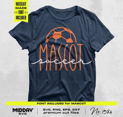 Soccer SVG PNG t-shirt design with mascot text, included fonts and premium cut files for DIY projects and team gear.