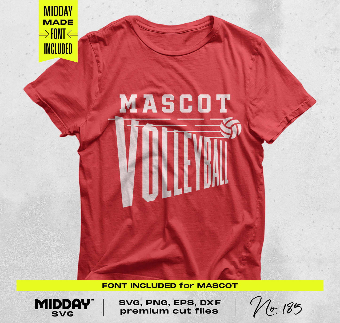 Red t-shirt with 'Mascot Volleyball' design, part of Volleyball SVG bundle including SVG, PNG, EPS, DXF cut files and font for Cricut.