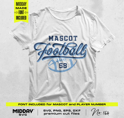 White t-shirt with "Mascot Football" design in blue, part of Football SVG PNG Bundle for customizable team shirts.