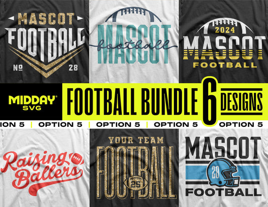 Football SVG PNG Bundle V5 with 6 team designs for personalized shirts and décor.