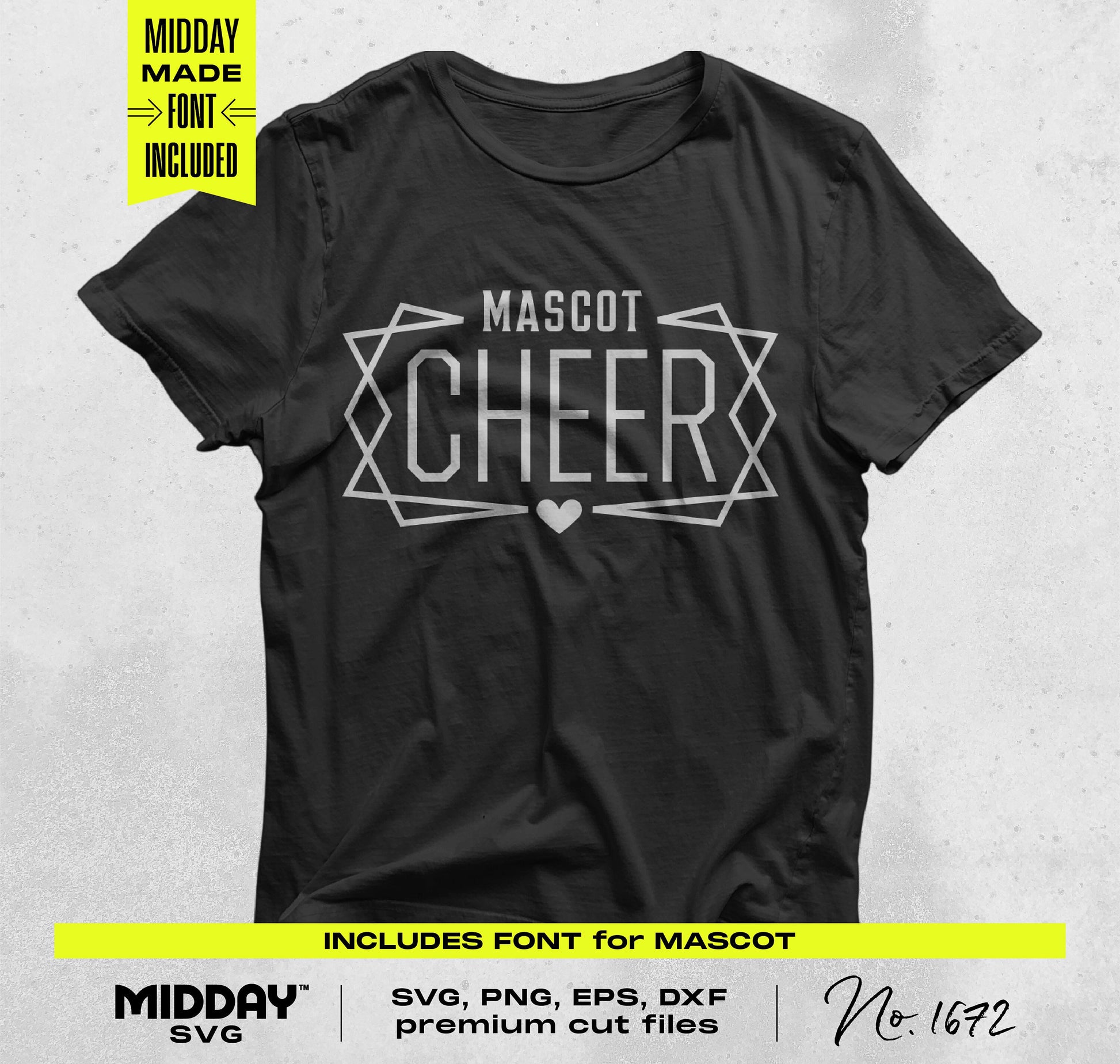 Black t-shirt with customizable cheer team logo and lines, featuring "Mascot Cheer" design, perfect for crafting projects.
