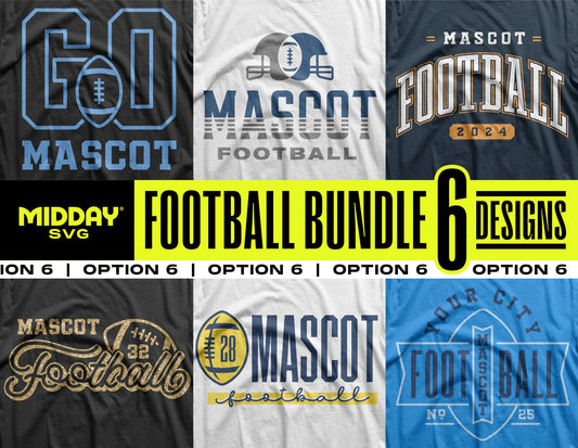 Football SVG PNG Bundle V6 featuring six designs for custom team shirts and crafts.
