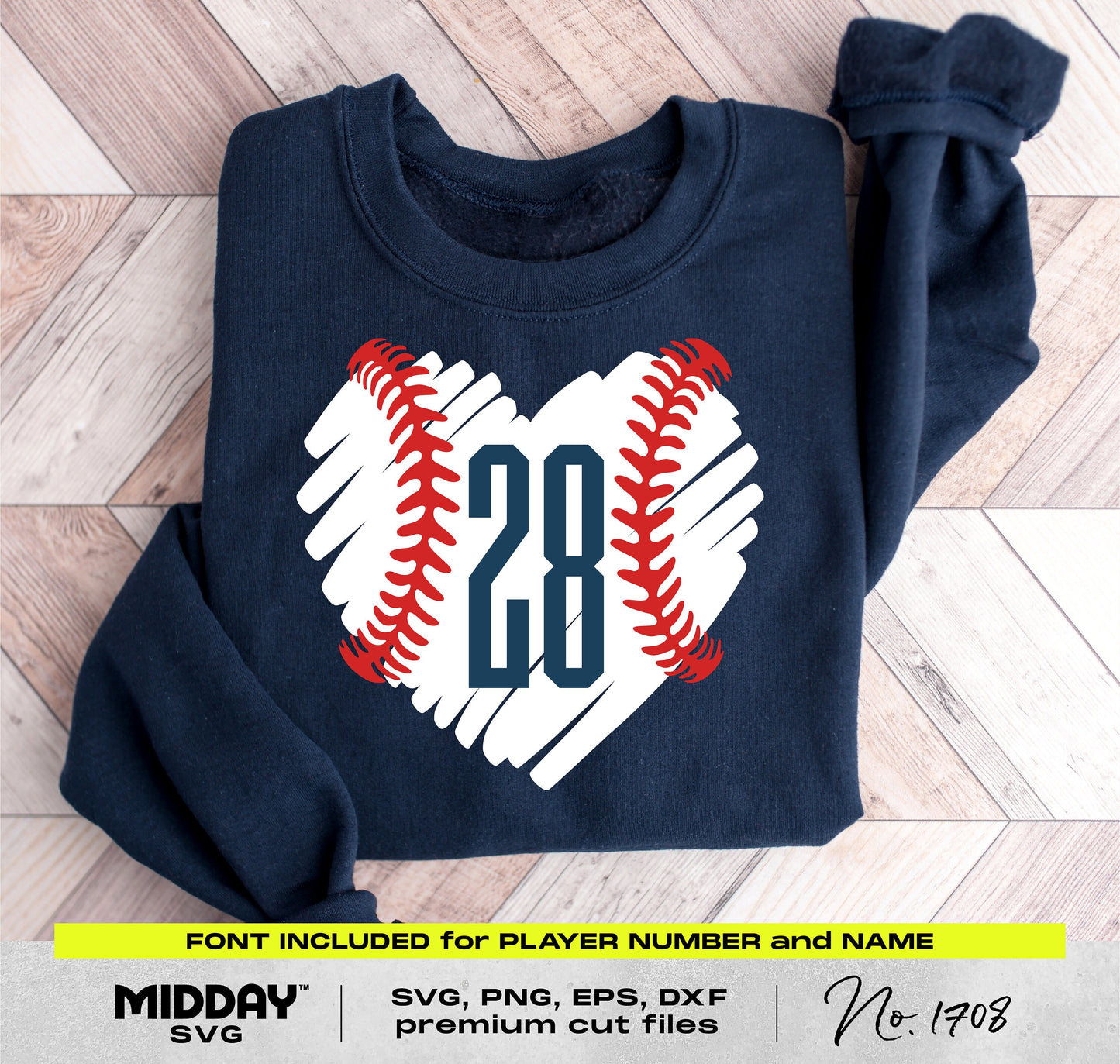 Baseball scribble heart SVG on sweatshirt with player number 28, featuring fonts for customization, ideal for crafting and apparel.